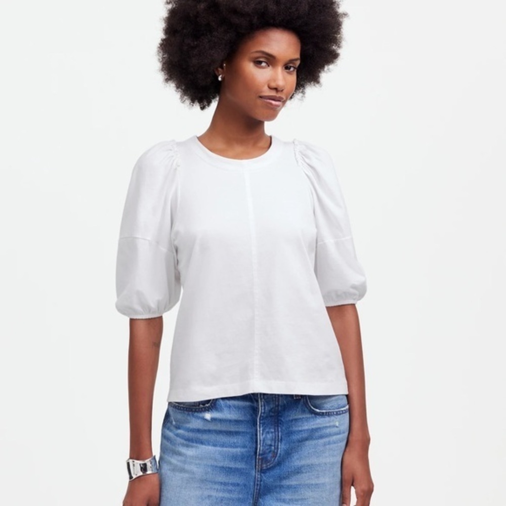 NWT Madewell Puff-Sleeve Tee in Eyelet white size XXS